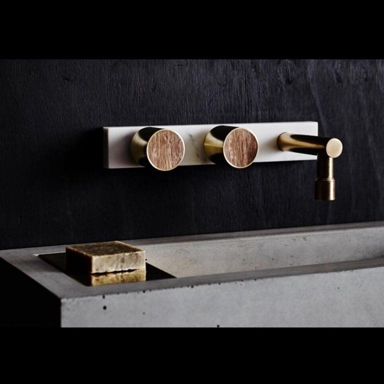 Brass marble and wood tapware