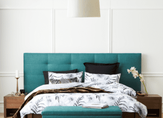 Green bedhead and storage chest