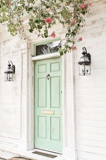 Minty green front door