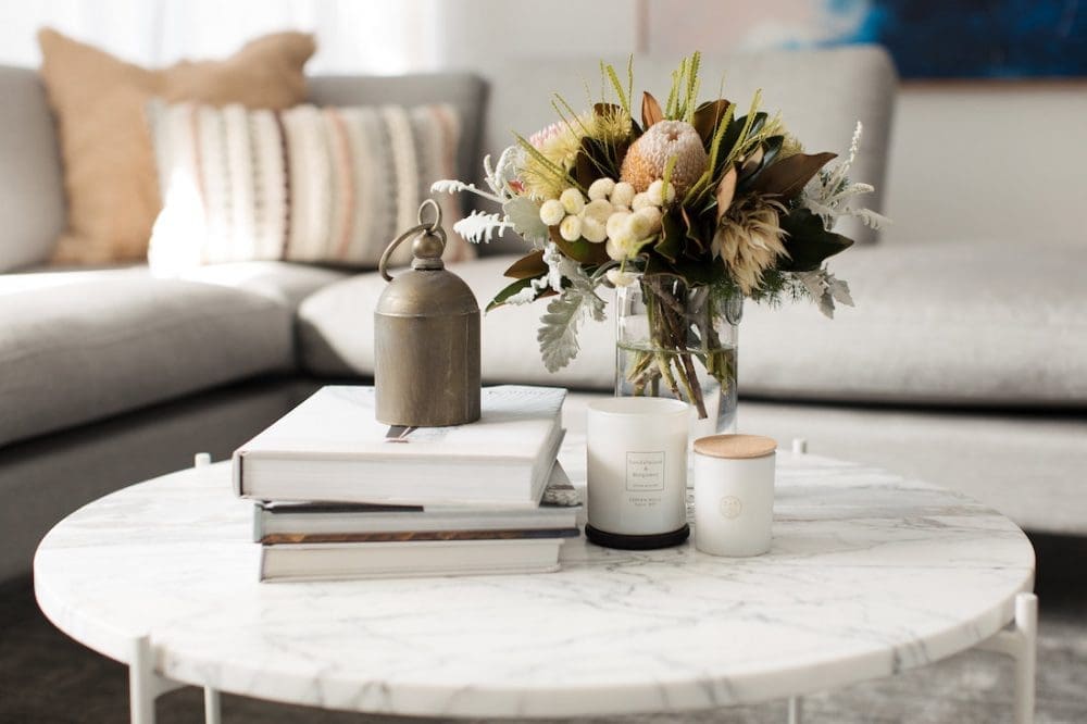 Scented candle coffee table styling