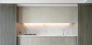 Kitchen with sliding screen doors