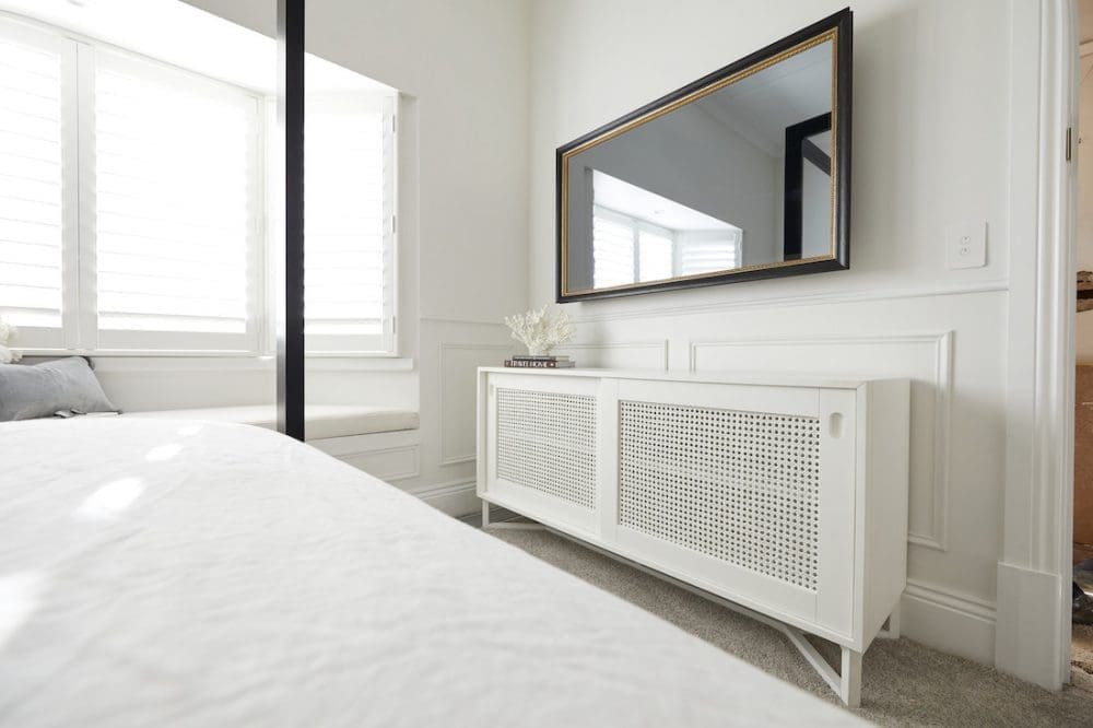 The Block 2020_week 3_master bedroom_Luke and Jasmin_rattan cabinet