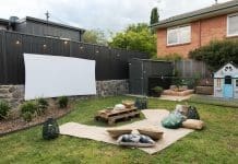 Outdoor cinema in backyard