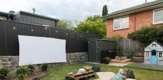Outdoor cinema in backyard