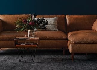 Leather sofa with chaise
