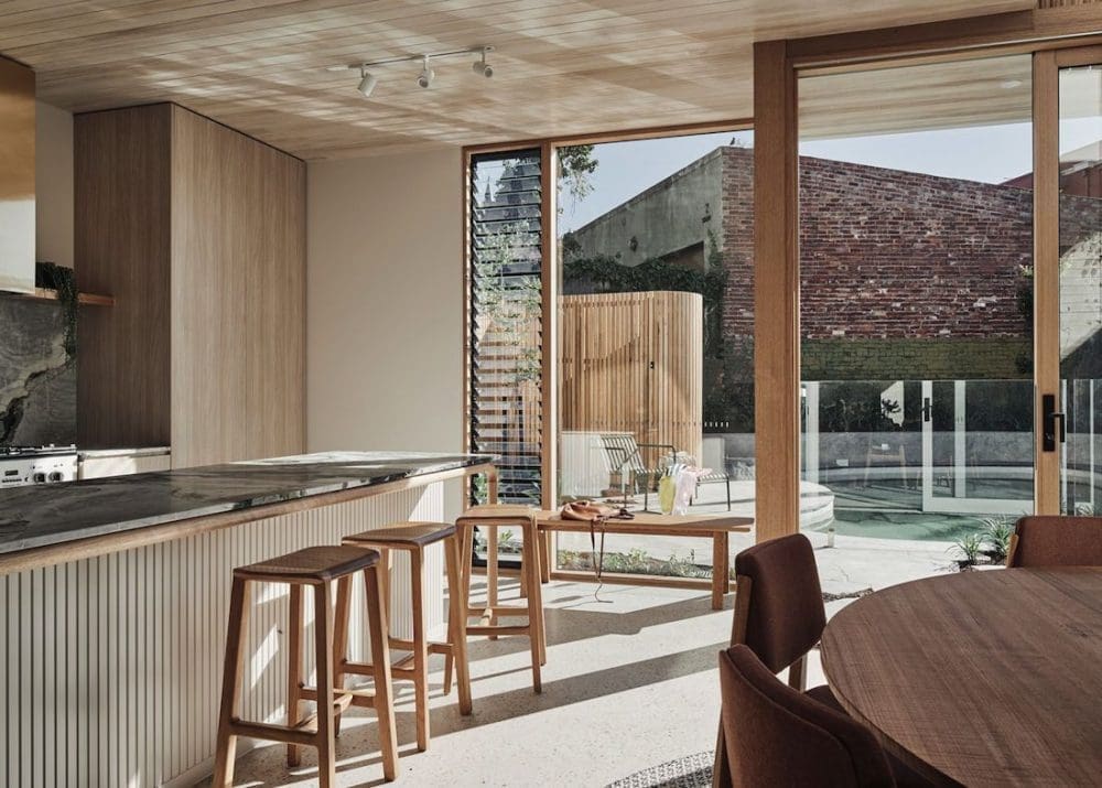 open plan indoor outdoor with timber ceiling