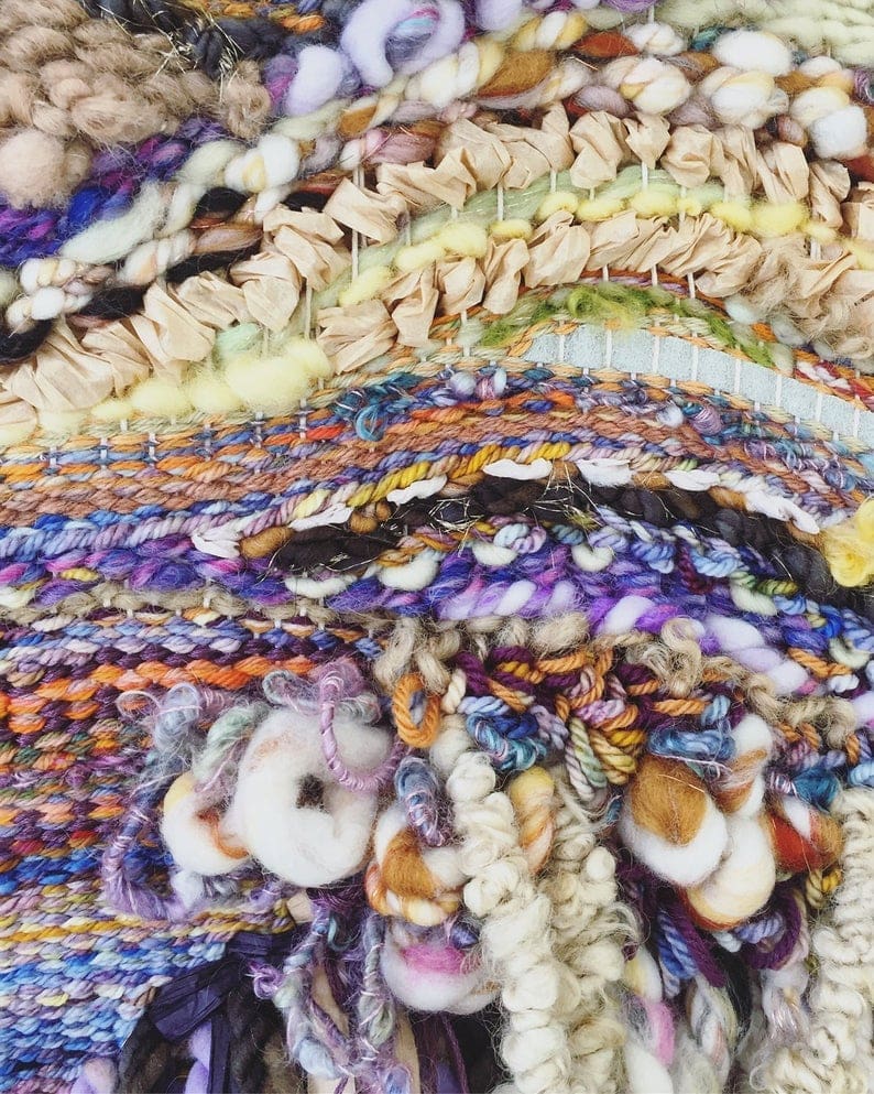 Close up details of woven tapestry