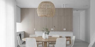 Basket pendant light over round dining table