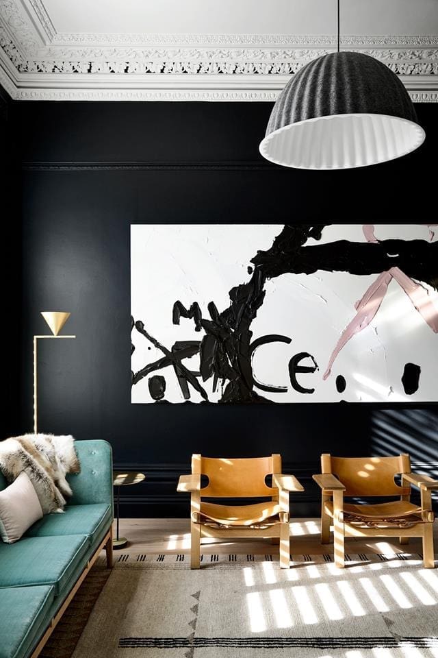 Modern Victorian style room with dark walls