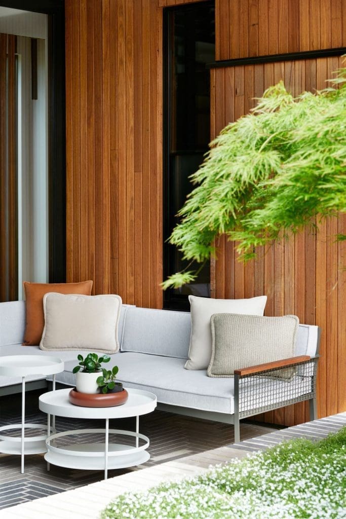 Outdoor seating in courtyard of home