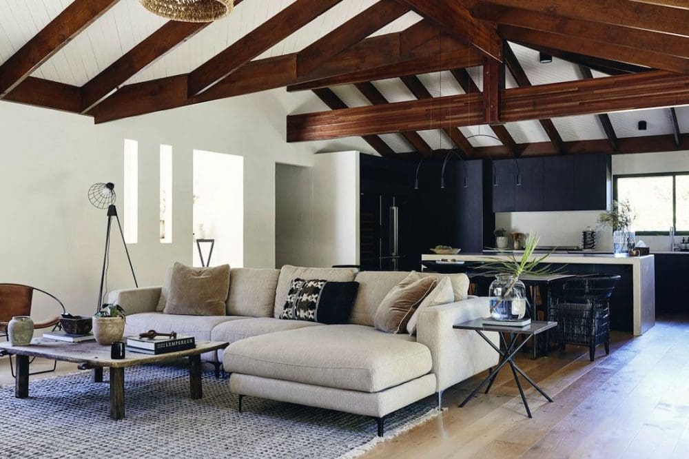 Exposed beams and vaulted ceilings