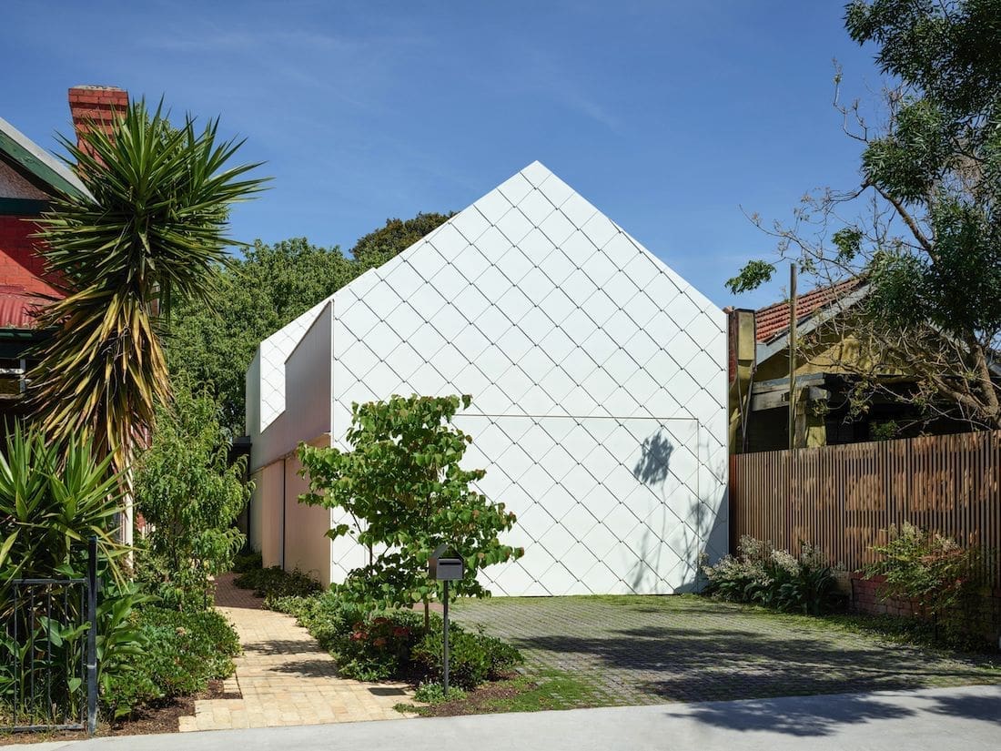 White cladded exterior of Garden House