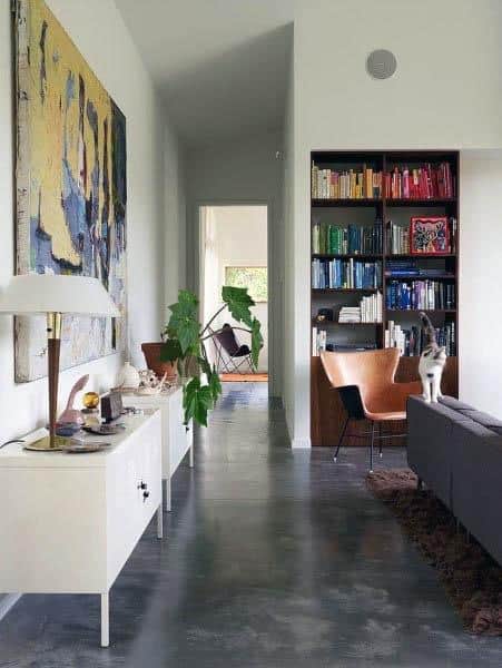 Polished concrete floors in living area