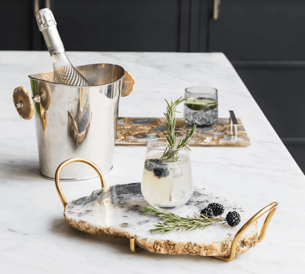 Agate crystal tray on dining table