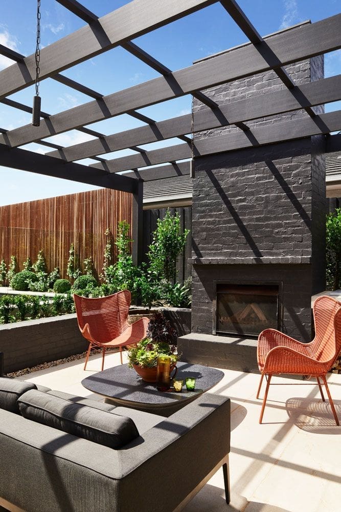 Outdoor living area with fire