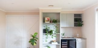 Living space with built in bar