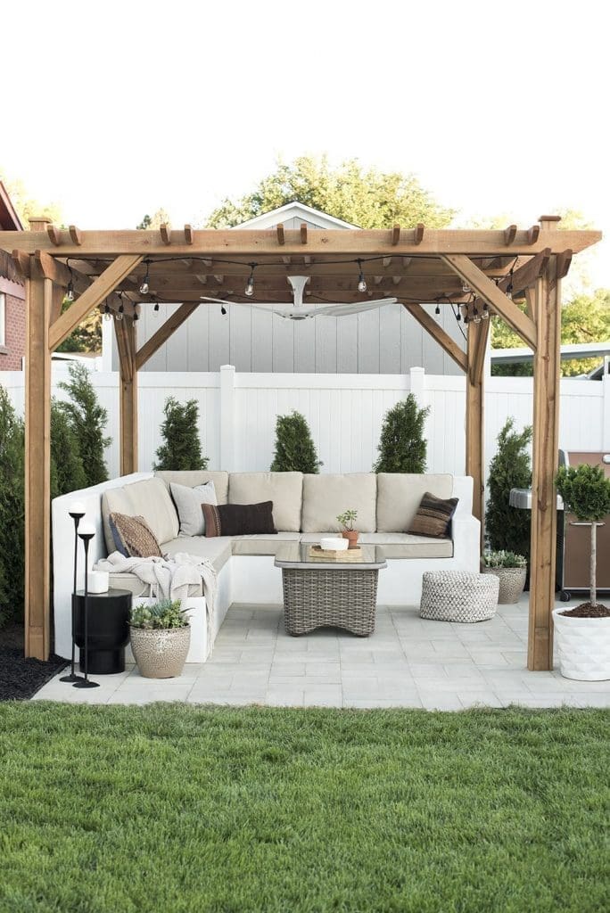 Pergola with built-in seating