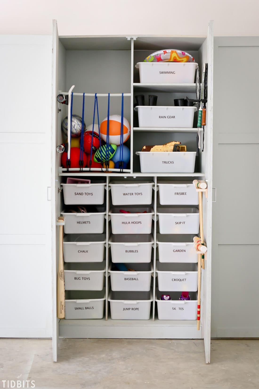 Sports toys and outdoor toy storage idea