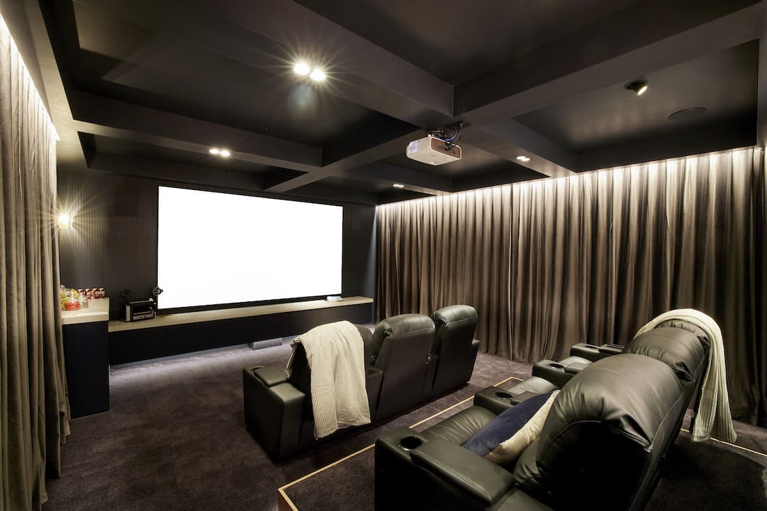 At home cinema with unique ceiling