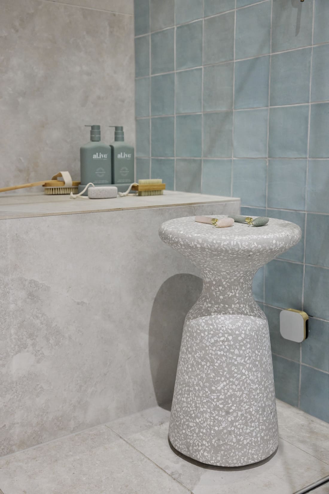 Built in seat in at home steam room