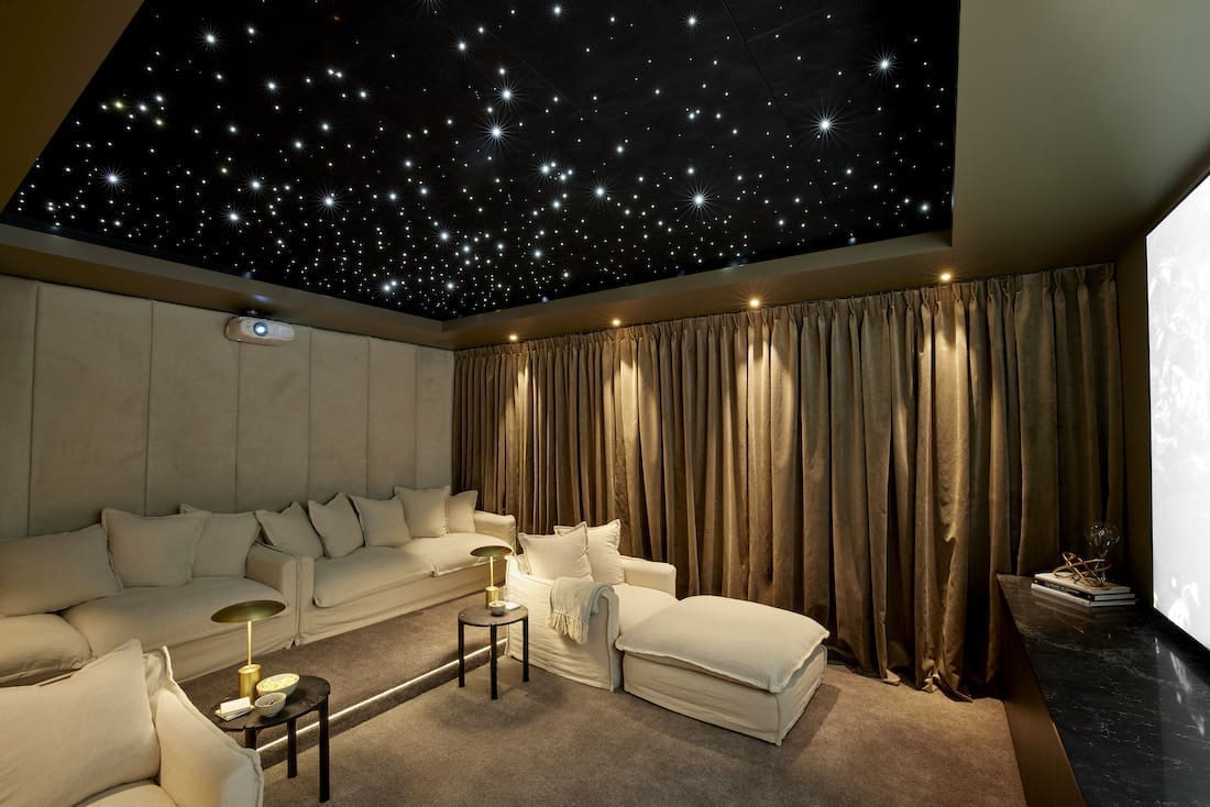 At home cinema set up in basement