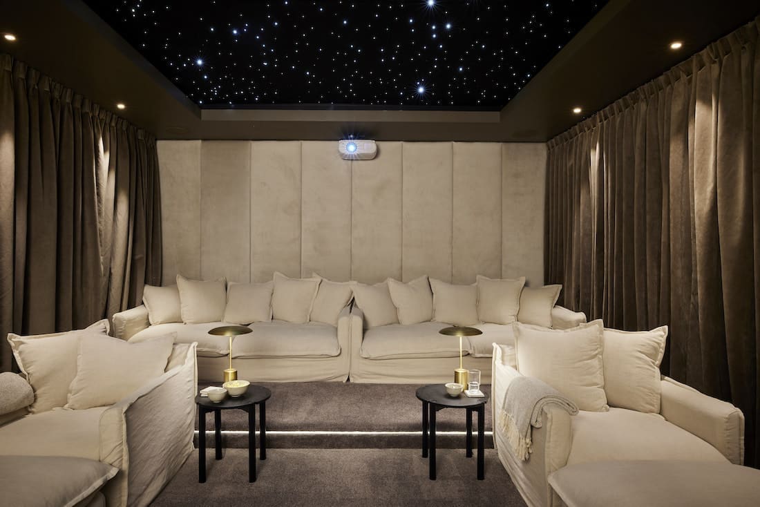 At home cinema set up in basement