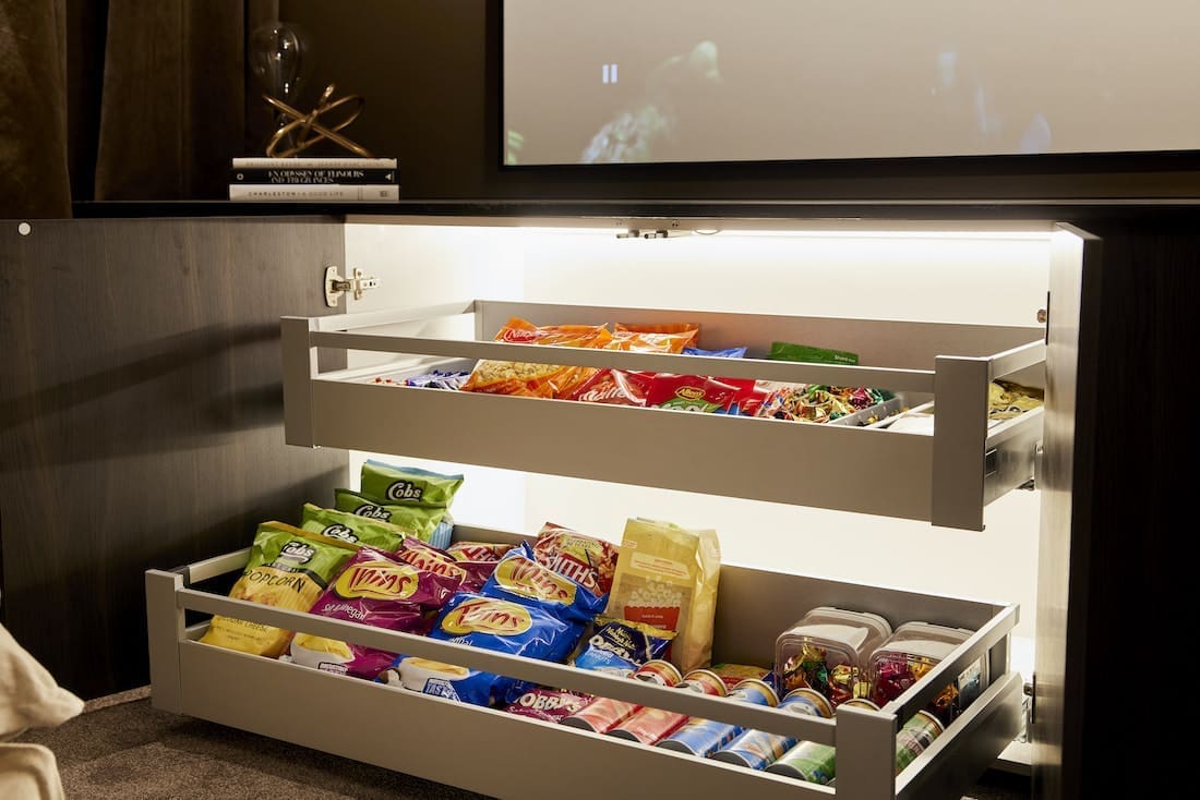 Snack drawer in at home cinema
