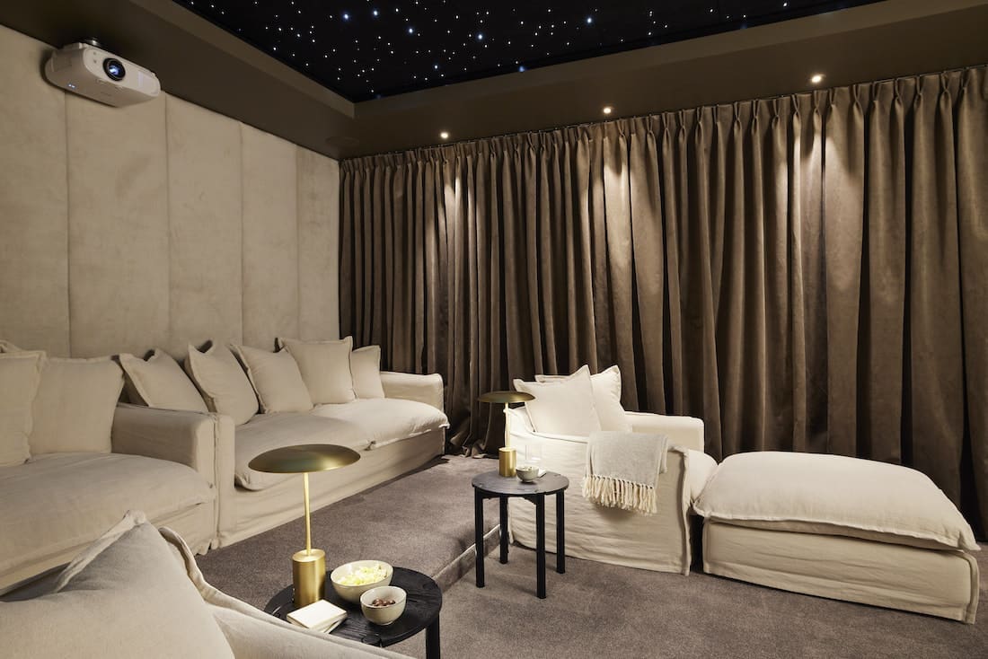 At home cinema set up in basement