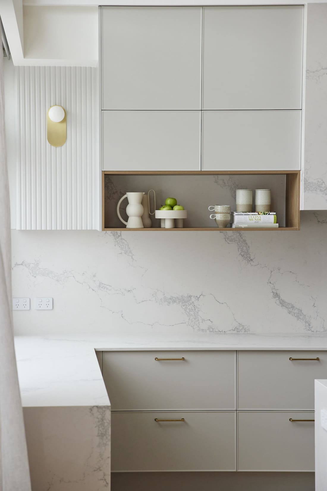 Timber open shelves for kitchen styling