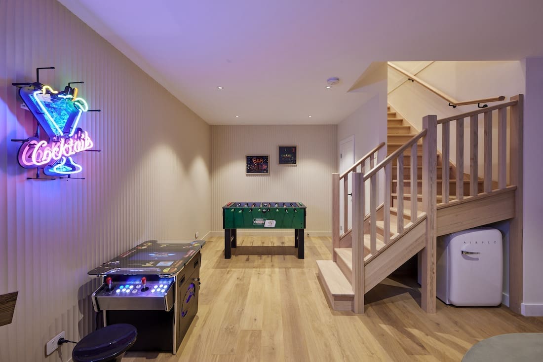 Arcade games in basement bar
