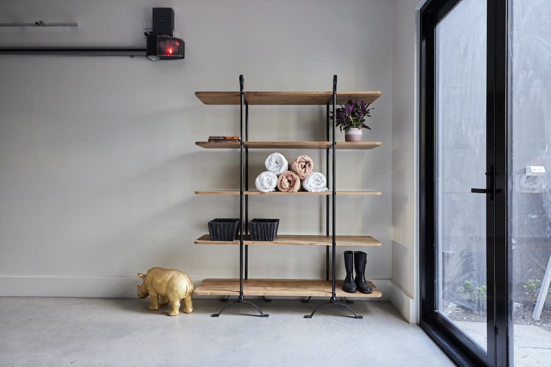 Open shelving in garage