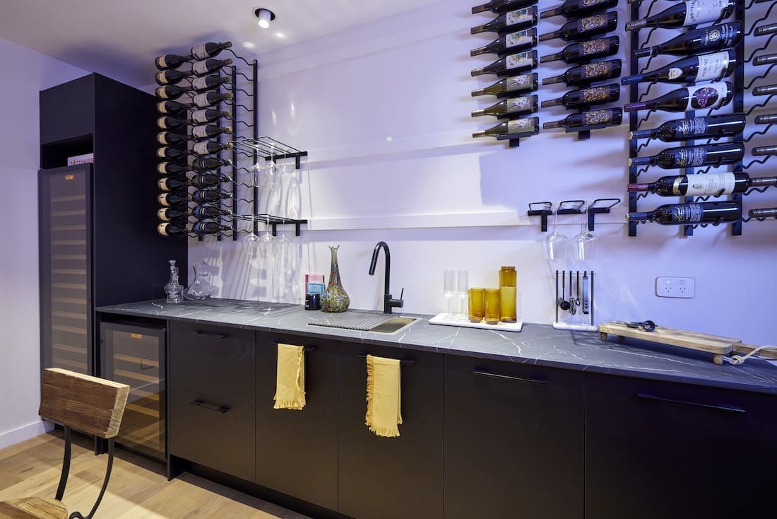 Built in bar and wine fridge