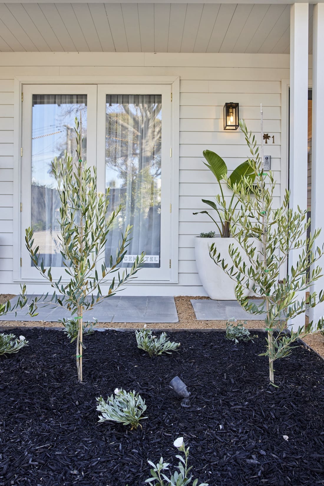 Landscaping to entrance of Hamptons style home
