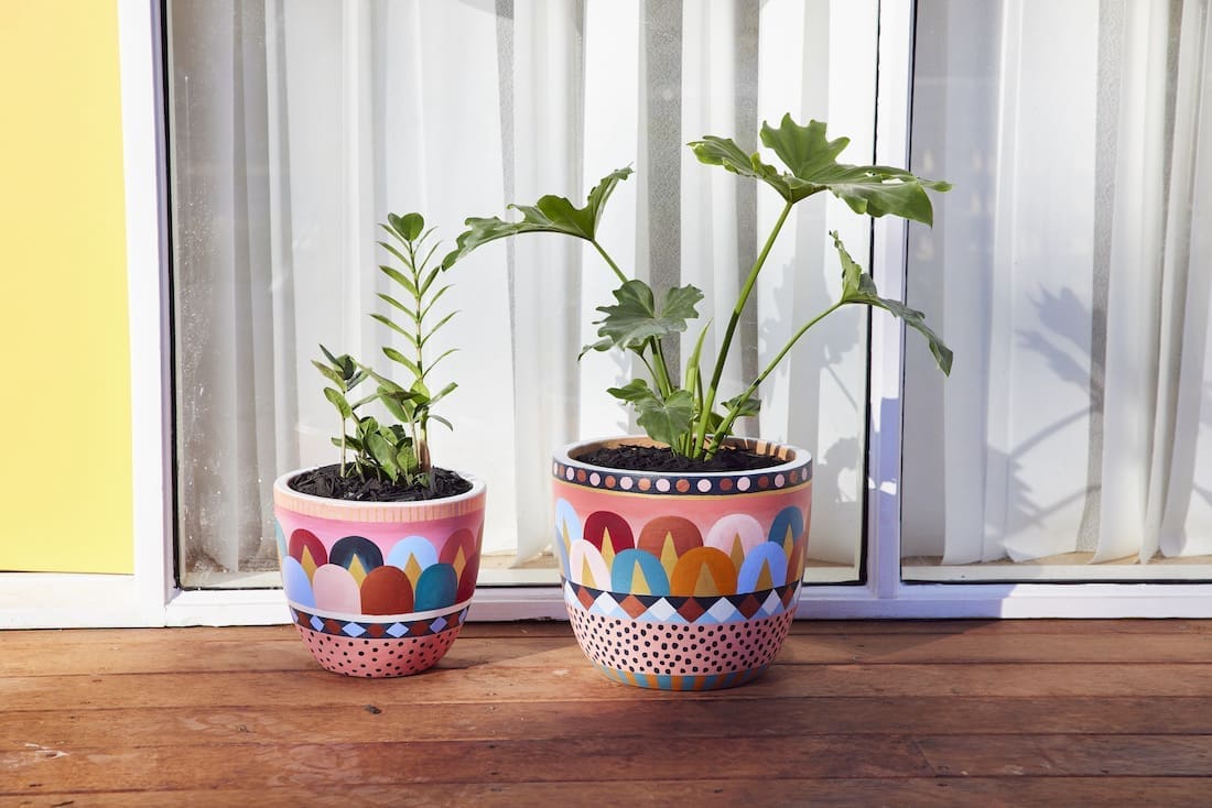 Rainbow painted pots
