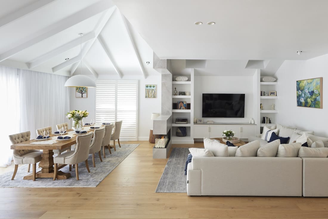 Dining and living rooms with neutral colour palette