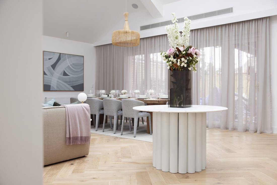 Hallway table with pillar centrepiece