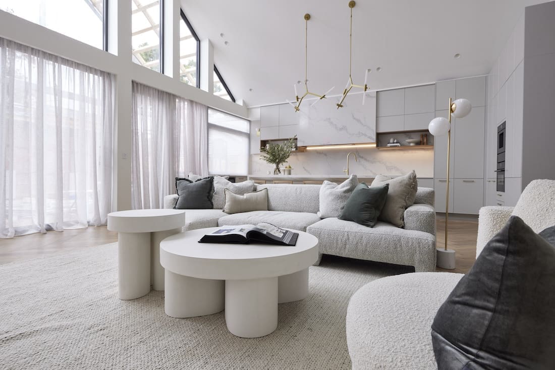 Living room through to kitchen