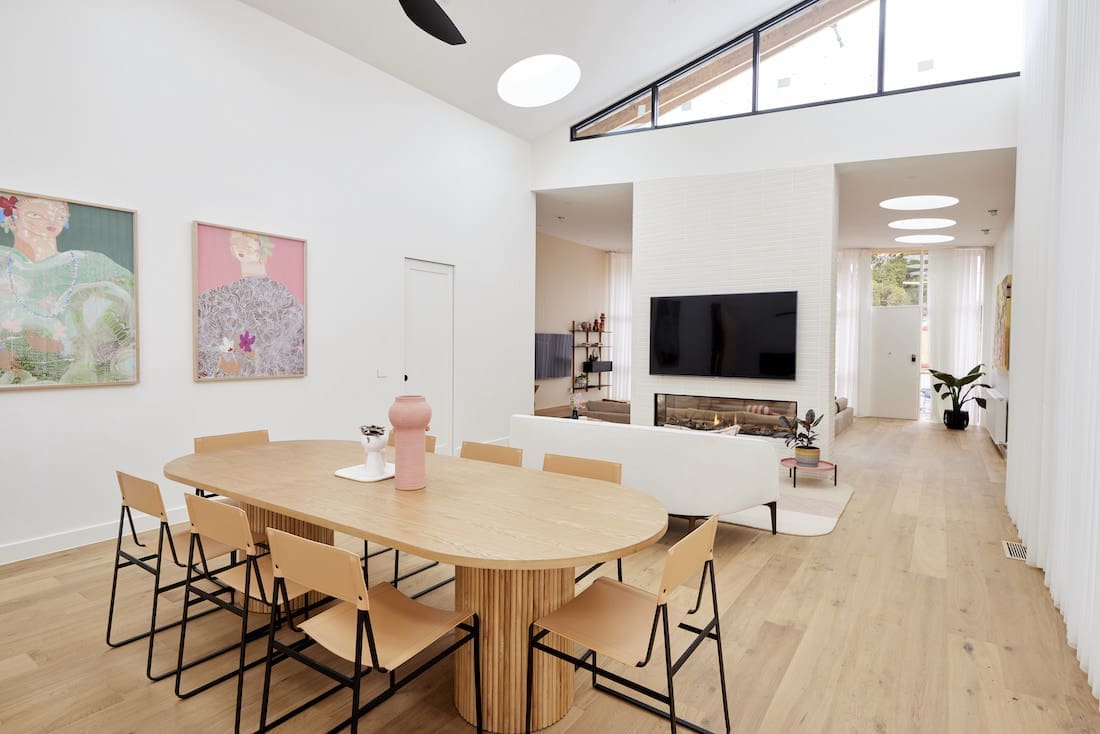 Pill shaped dining table in dining room