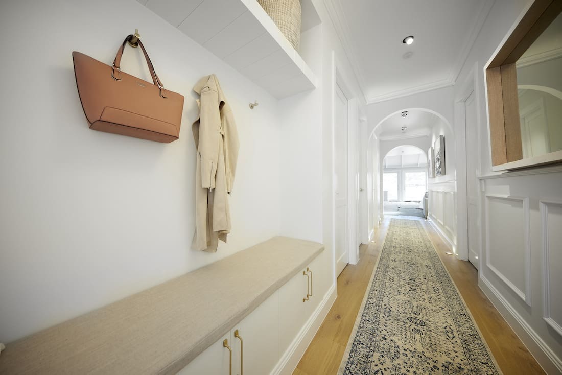 Built-in bench seat in hallway