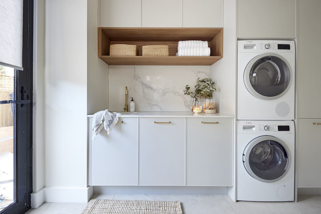 Laundry with timber shelf