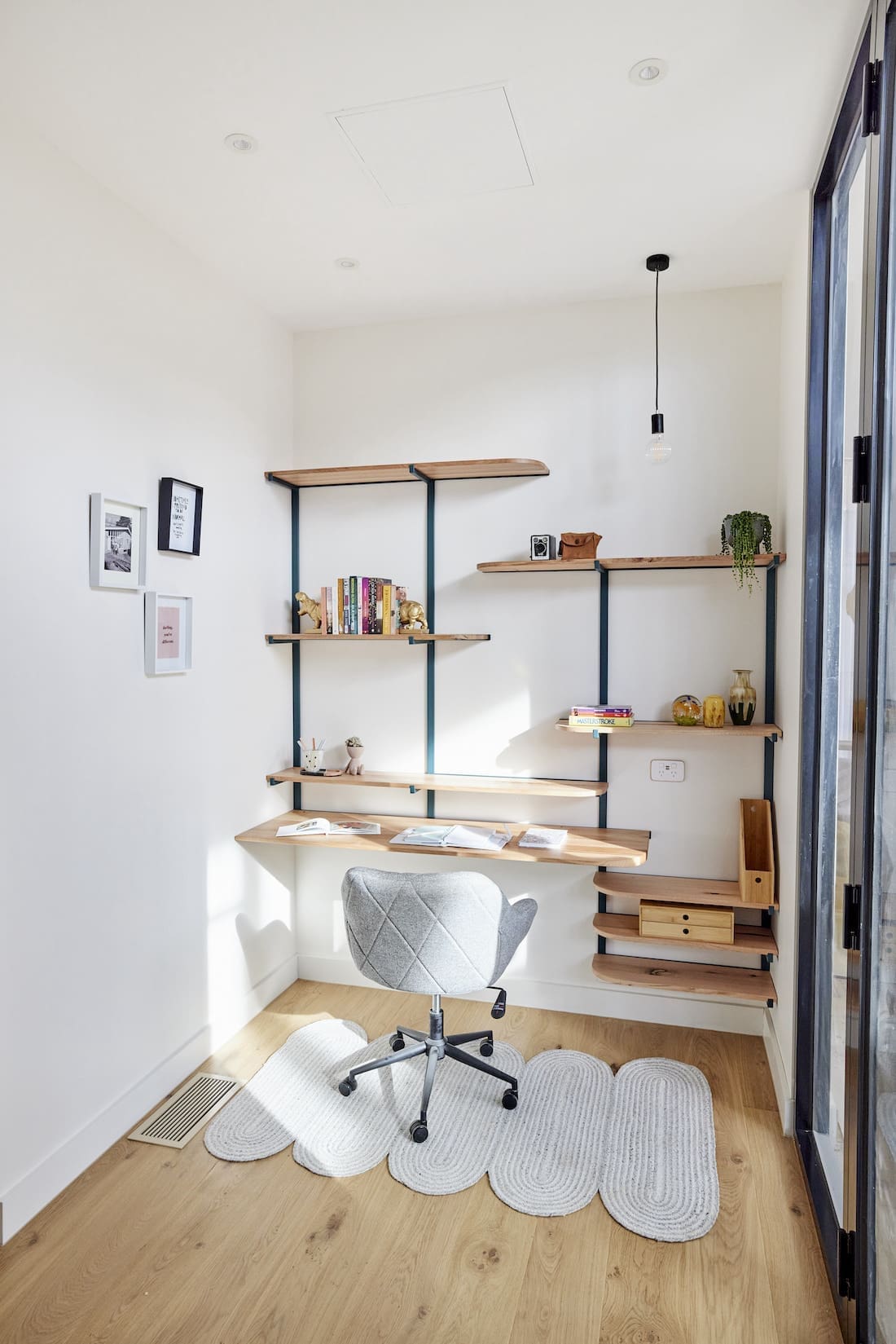 Abstract shelf in study nook