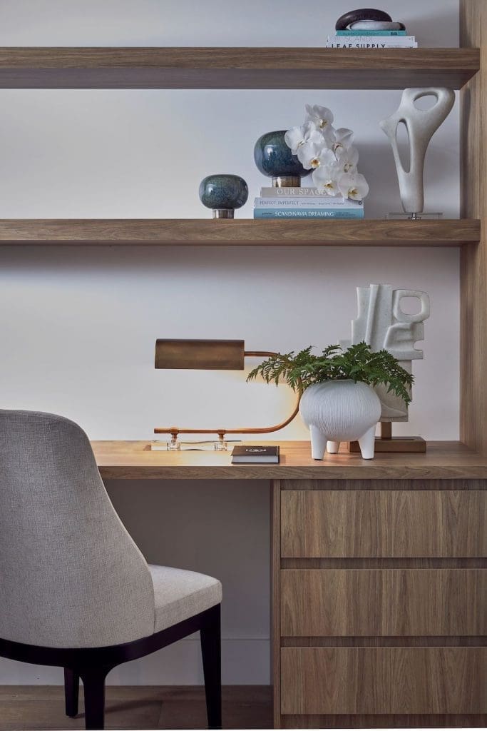 Study nook with timber shelving