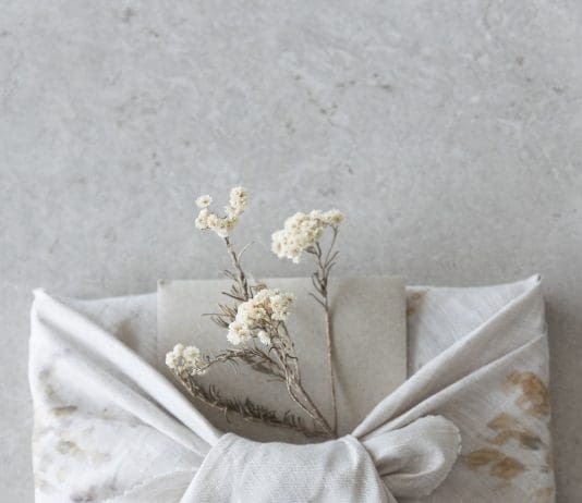 Finished gift wrap using fabric