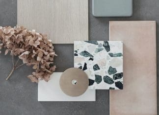 Materials palette mood board flatlay