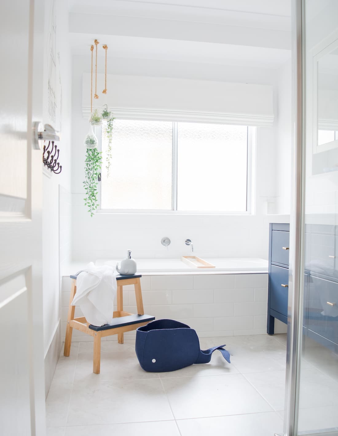 White and blue bathroom
