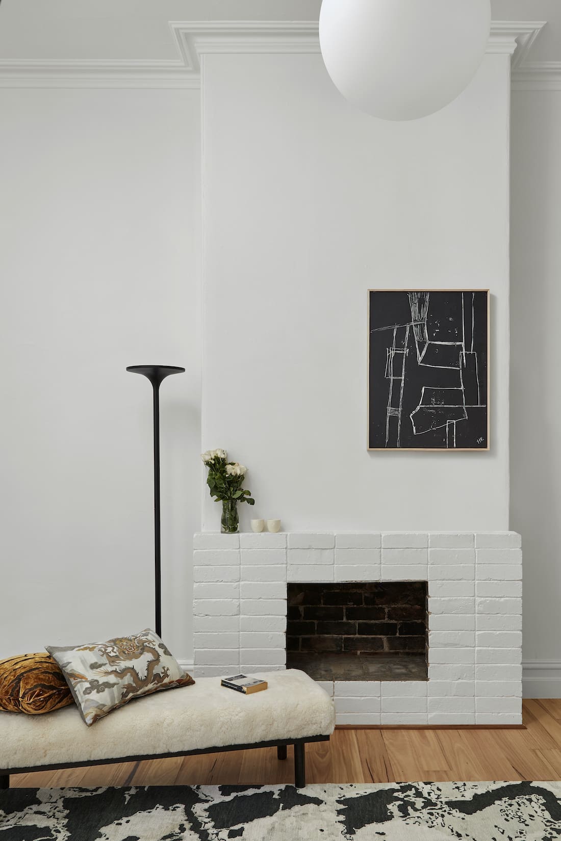 white brick fireplace