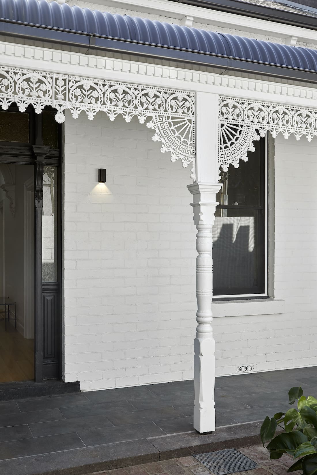white brick house facade