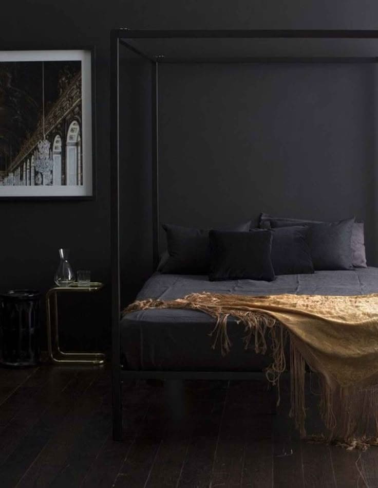 Black bedroom with moody feel
