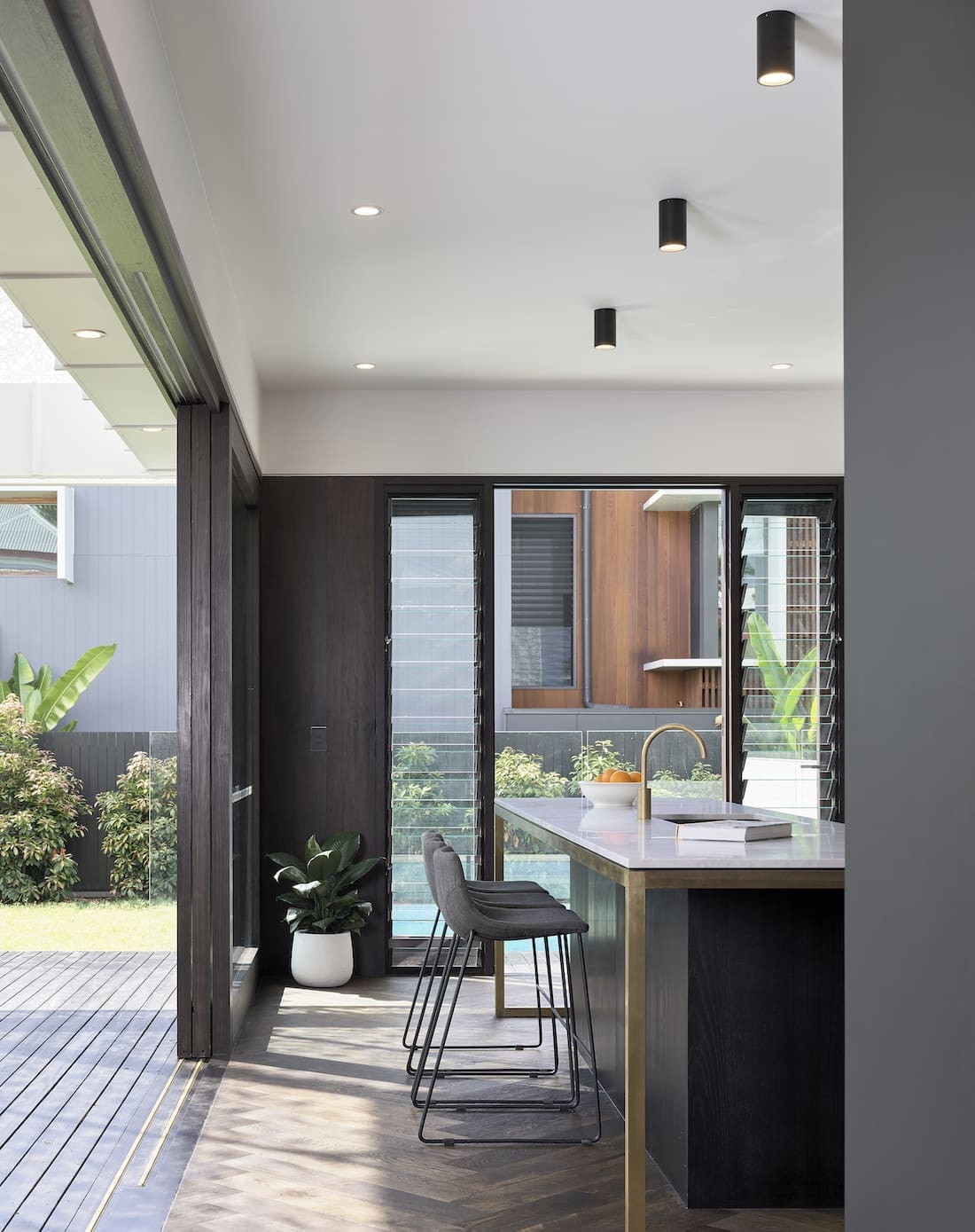 Kitchen with sliding door to deck