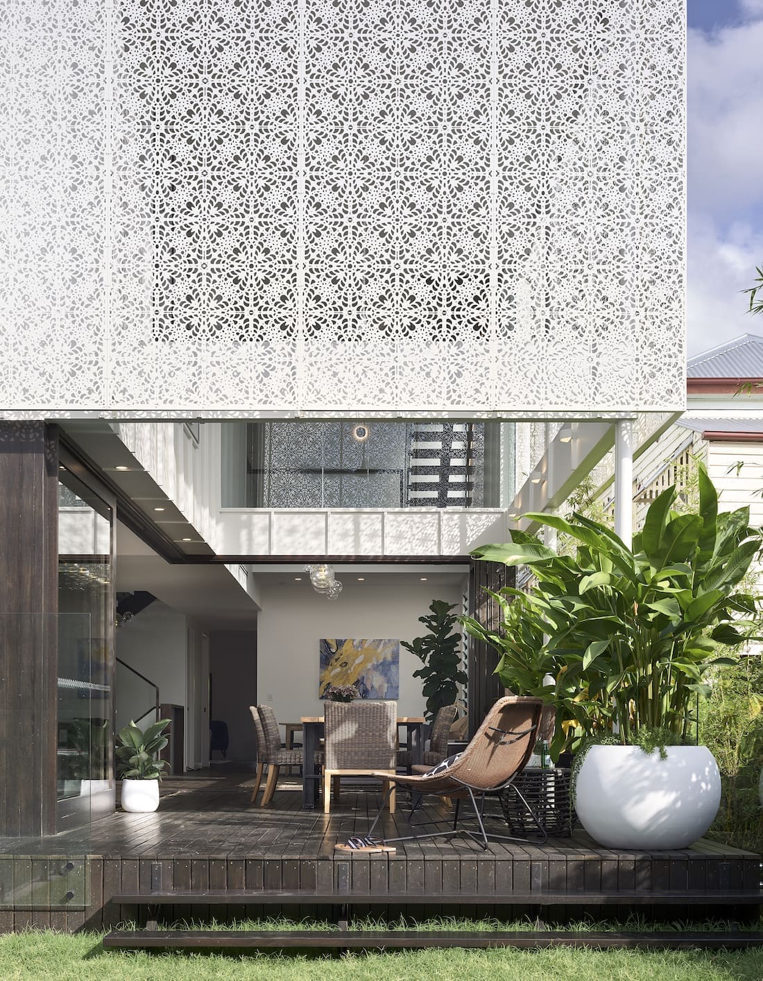 Outdoor seating with white lace exterior